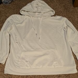 Womens Distressed White Hoodie | NWOT | Slits On All Sides & Arms